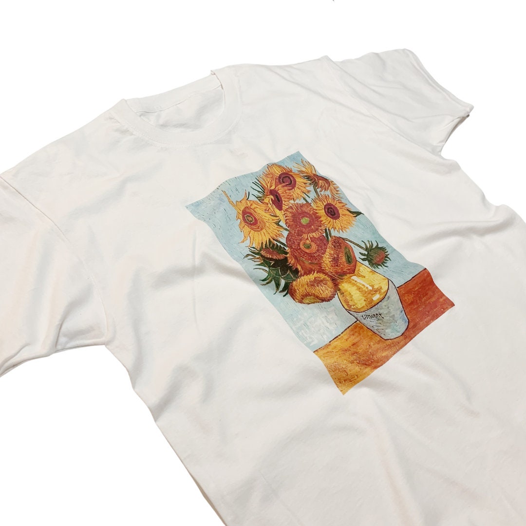 Vincent Van Gogh Sunflower T-shirt Vintage Art in White or Black