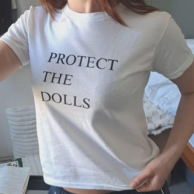 Protect The Dolls T-Shirt - Cropped Fit Baby Tee - Trans Rights Are Human Rights Tee - Screen Printed - LGBTQ+ Pride Shirt - Empowerment image 1