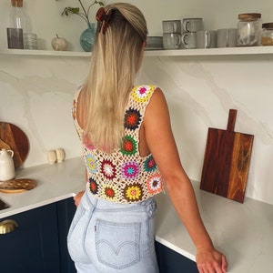 Handmade Crochet Crop Top Granny Square Pattern Cream