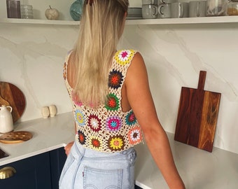 Handmade Crochet Crop Top Granny Square Pattern