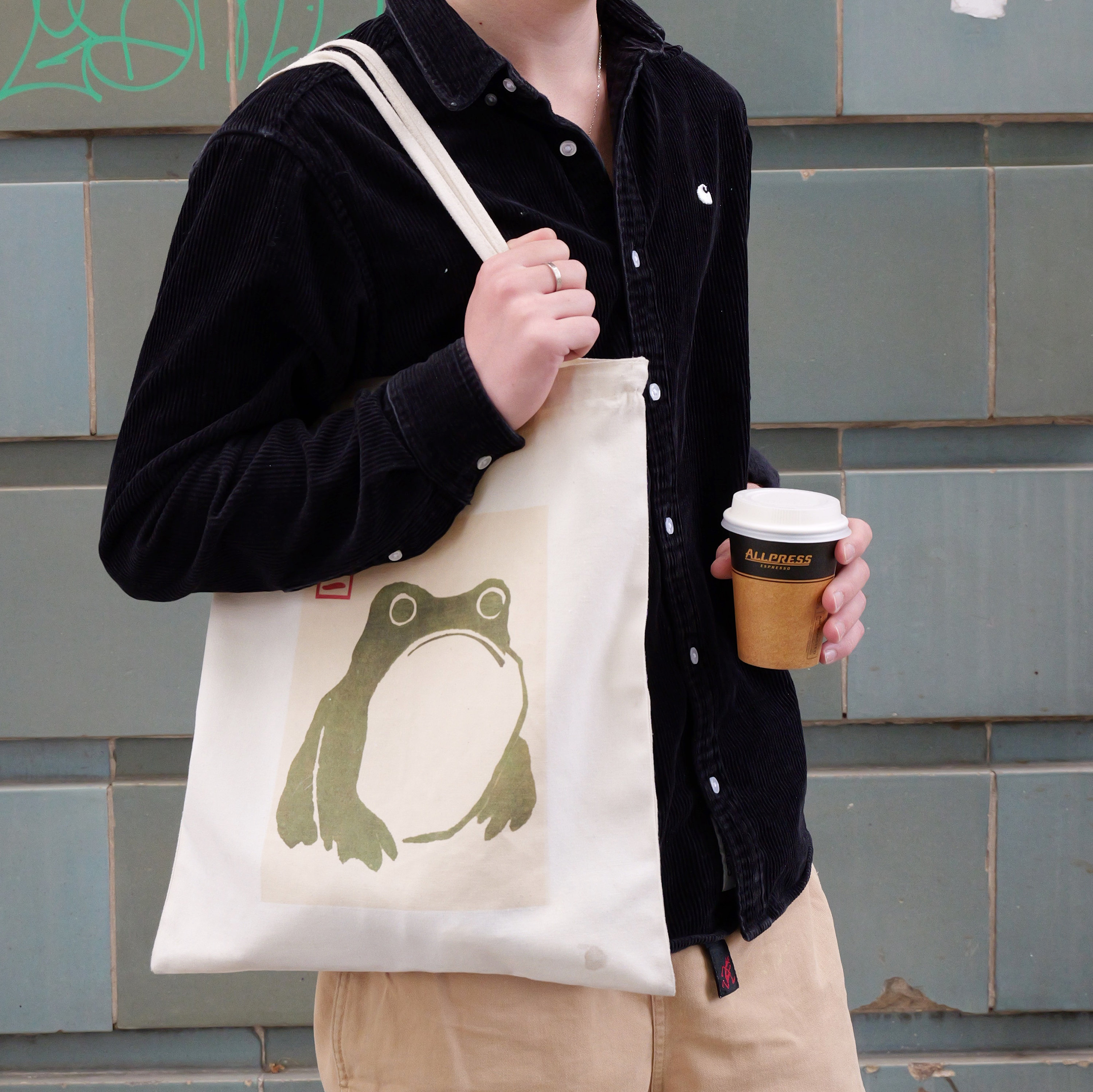 Premium Japanese Frog Tote Bag Thick 10oz Canvas With Metal Zipper