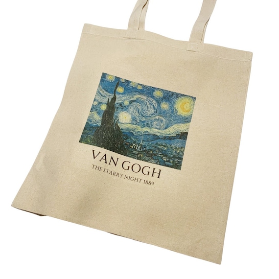 Gogh starry night Van gogh ヴィンセントヴァンゴッホ 星月夜 ヴァン・ゴッホ 星月夜 ヴィンテージアート トートバッグ タイトル付き - 日本