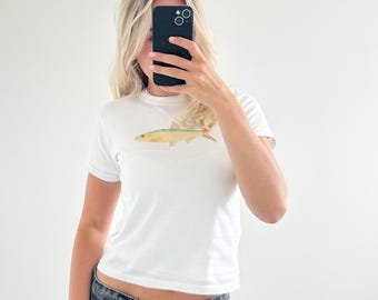 Y2K Sardine Baby Tee: Handmade Cropped Fit T-Shirt