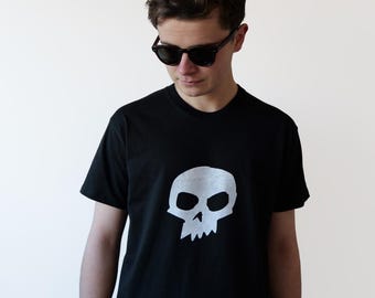 Black Skull T-Shirt – Heavyweight Organic Cotton, Hand Screen Printed
