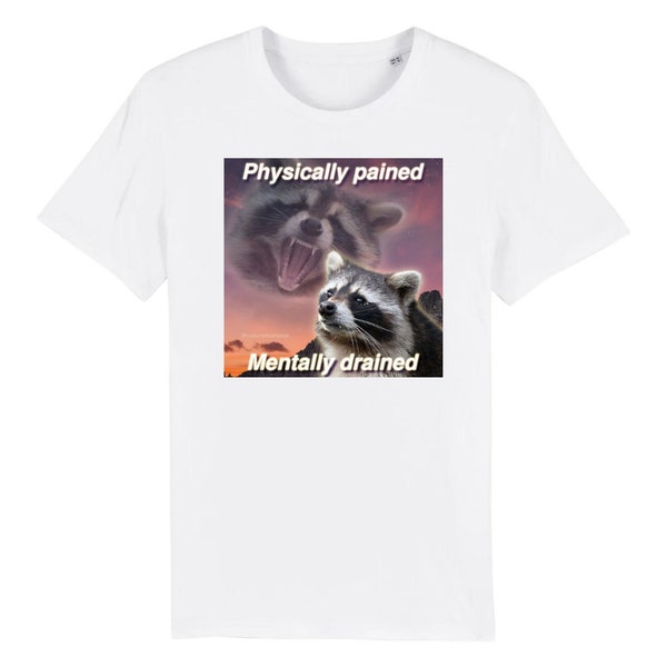 Physically Drained Mentally Pained Funny Raccoon Meme T-Shirt