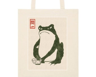 Matsumoto Hoji Grumpy Frog Tote Bag Vintage Japanese Woodblock Art