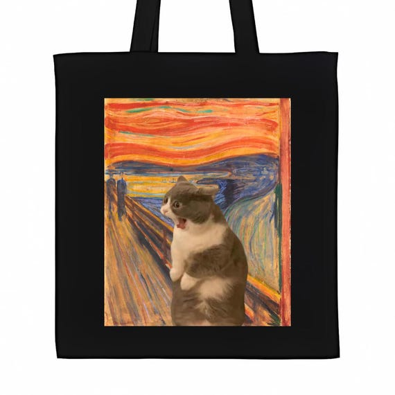 The Scream Cat Meme Tote Bag Vintage Art Meme Edvard Munch Artist