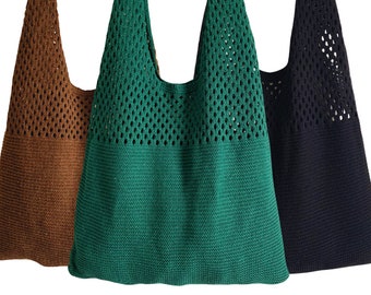 Knitted Crochet Shoulder Bag Eco Friendly Boho Aesthetic