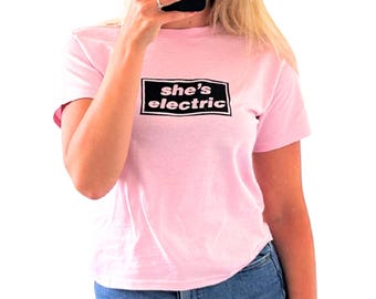 She's Electric Baby Tee - Hand Screen Printed 90s Cropped Shirt