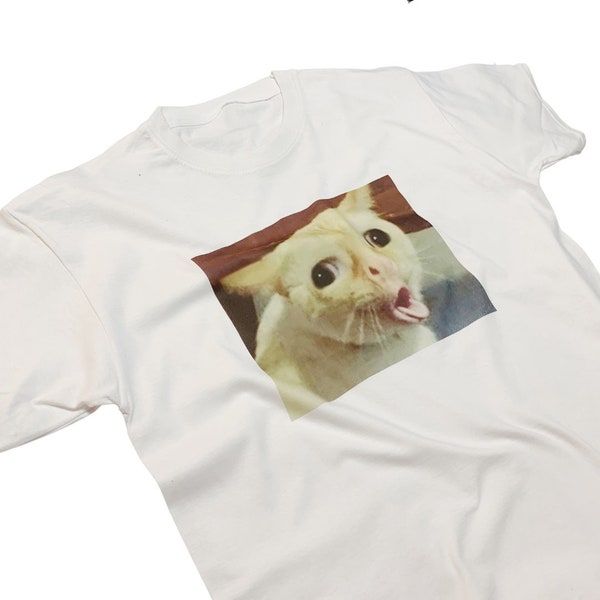 T-shirt con meme gatto imbavagliato, divertente gattino felino, meme iconico
