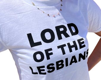 Lord of the Lesbians Baby Tee – Cropped, Hand-Printed Queer Pride Shirt