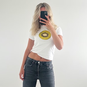 Kiwi Print Baby Tee - Y2K Style Cotton Crop Top