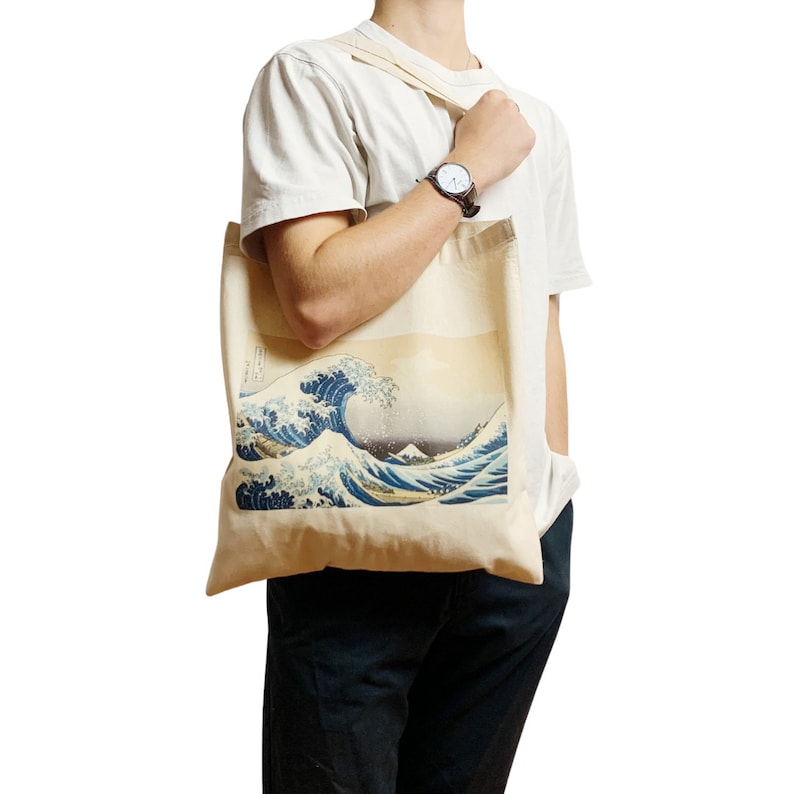 Hokusai: The Great Wave off Kanagawa Canvas Tote Bag Vintage Japanese Fine Art Print image 3