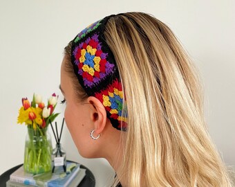 Granny Square Crochet Headband - Boho Style Hair Accessory, Handmade Vintage Gift For Her, Retro Accessory