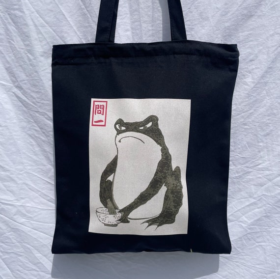 ジッパー付き黒の日本のカエルのトートバッグ 厚い10オンスの