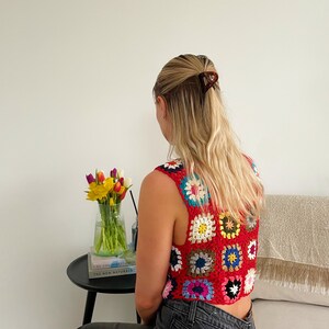 Handmade Crochet Crop Top Granny Square Pattern Red