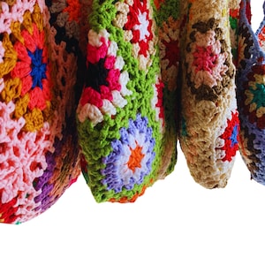 Handmade Crochet Knitted Shoulder Bag Granny Square Boho Tote for Summer Shopping Festivals image 6