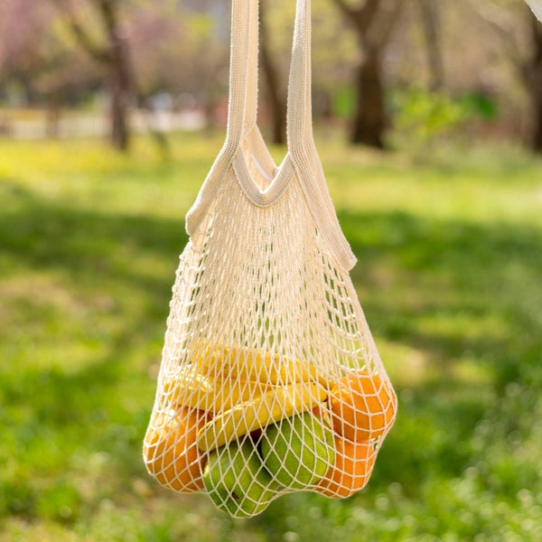 Organic Cotton Net Bag, Reusable Shopping Bag, String Shopping Mesh Tote, Crochet Beach Bag, Farmers Market Bag, Eco Friendly Gift