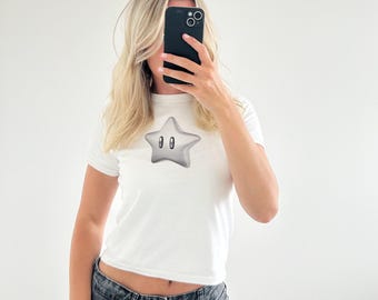 Koszulka dla niemowląt Y2K Silver Star, krój krótki, ręcznie robiona