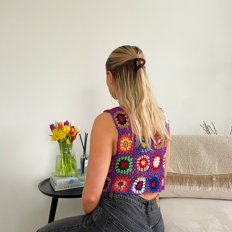 Handmade Crochet Crop Top Granny Square Pattern Purple