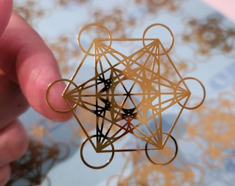 Gold Metatron's Cube Stickers: Sacred Geometry Decals (Set of 12)