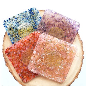 Crystal Coasters, Set of four 10cm coasters, energize and charge beverage, preserve food freshness. Flower of life
