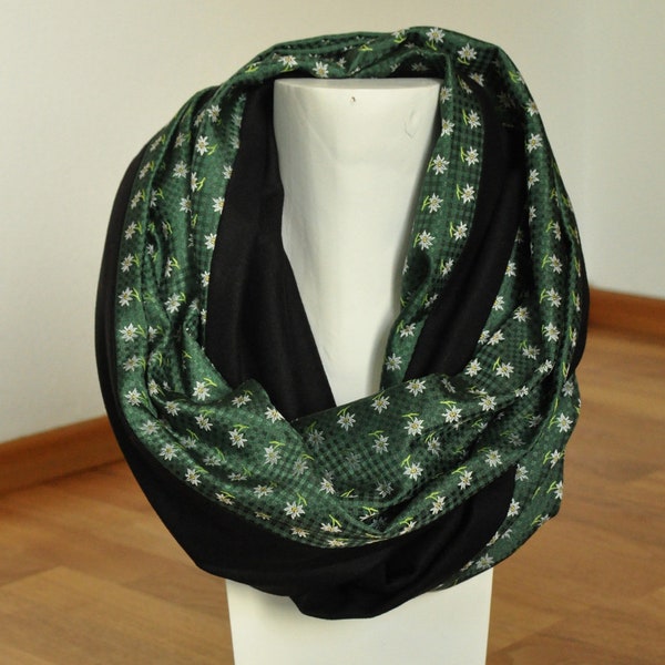 LOOP Schal aus edlem Jacquard und weichem Woll-Loden - Schlauchschal mit Edelweiß (48)