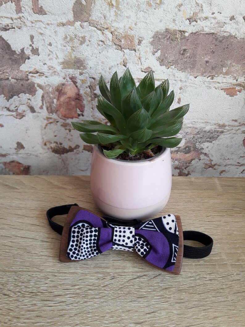 N\u0153ud papillon bois /& motif wax violet