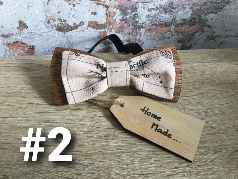 Noeud papillon bois mappemonde noeud mariage globe-trotter
