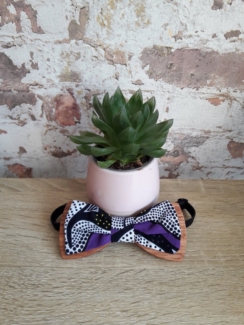 N\u0153ud papillon bois /& motif wax violet