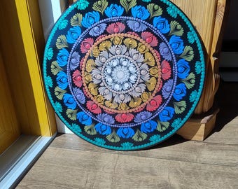 Handmade Mandala 50cm on Woody with resin finish,mirror effect mandala, Woody Mandala, Mandala Art, Mandala Rainbow, Colorful Painting dots