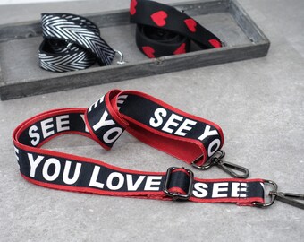 Taschengurt "SEE YOU LOVE" | Schwarz, Weiß, Rot | verstellbar mit Karabinern