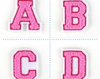 Kleiner Buchstaben Aufnäher 4,2 cm hoch | Frottee Rosa, Pink, Weiß |