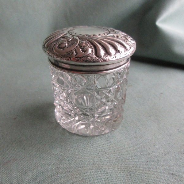 Small Cut Glass Jar with Silver Top - Chester 1902