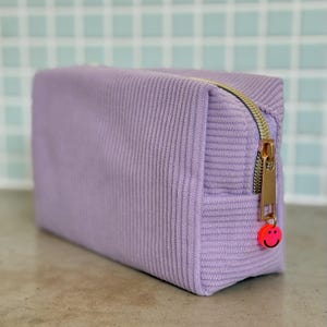 Cord Etui Lavendel mit Neon-Smiley | Schminktäschchen | Stifte Etui | Pouch