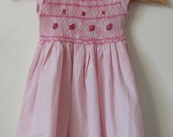 Robe à smocks à rayures rose. Robe fille. Robe bébé. Robe 3 ans. Robe 6/9 mois