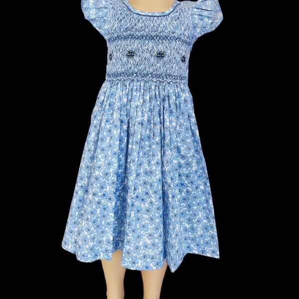 Blue Floral Smocked Dress-2T main image 0