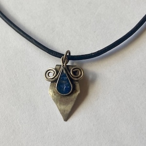 Vintage Lapis Lazuli Teardrop Pendant, Leather or Snake Chain Necklace