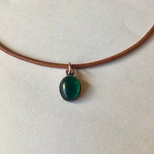 Vintage Green Agate Copper Pendant, Leather Necklace