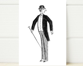 Vintage Prints, The Tailors Goose Vintage Printable Wall Art Download, Funny Black and White Vintage Print