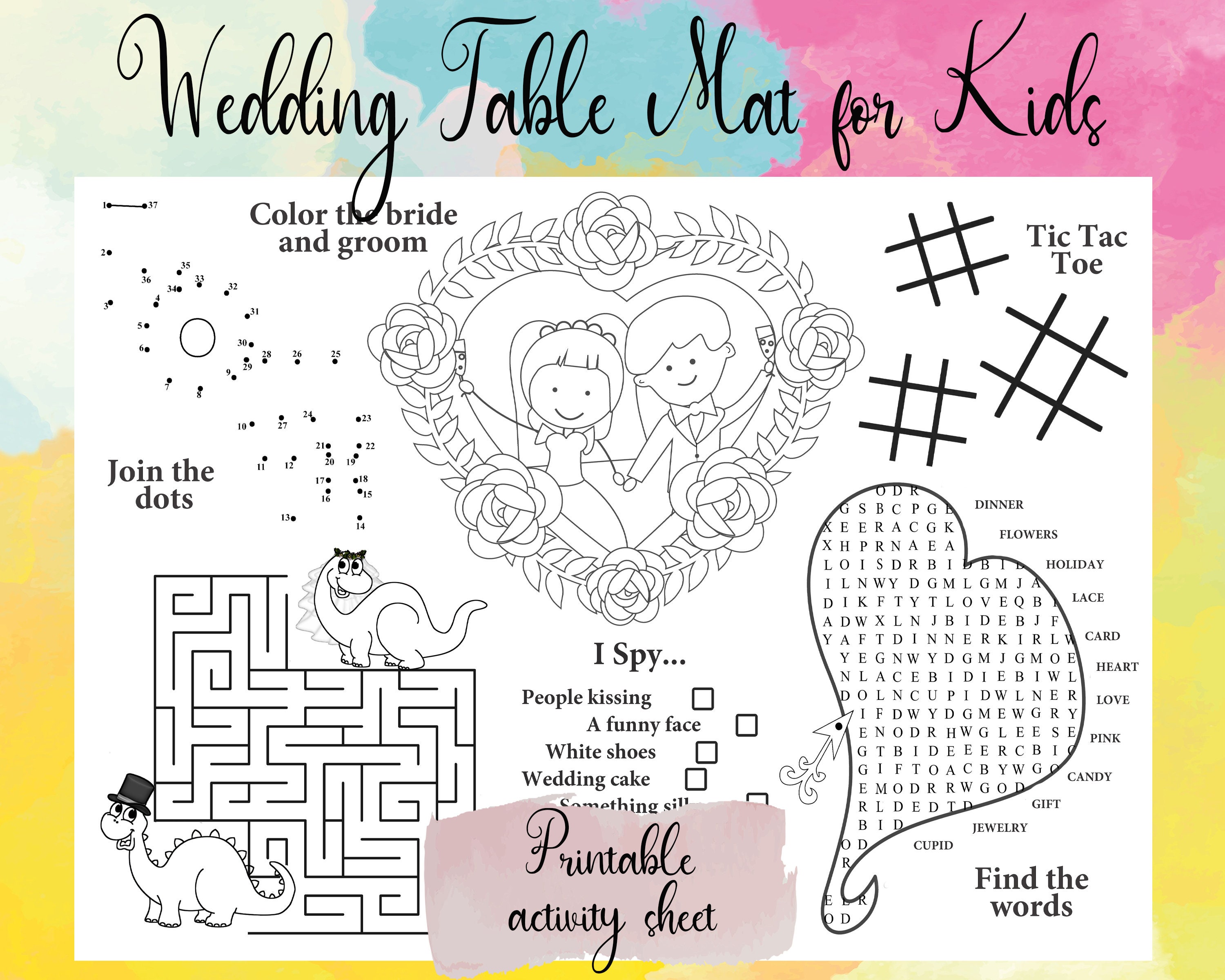Wedding Kids Table Printable Wedding Table Mat Kids Wedding - Etsy