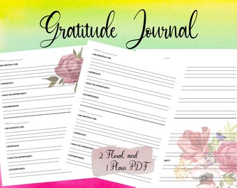 Gratitude Journal Printable | Daily Gratitude | Gratitude Planner | Gratitude Diary | Writing Journal | Mindfulness Journal | Flowers 3 PDFs