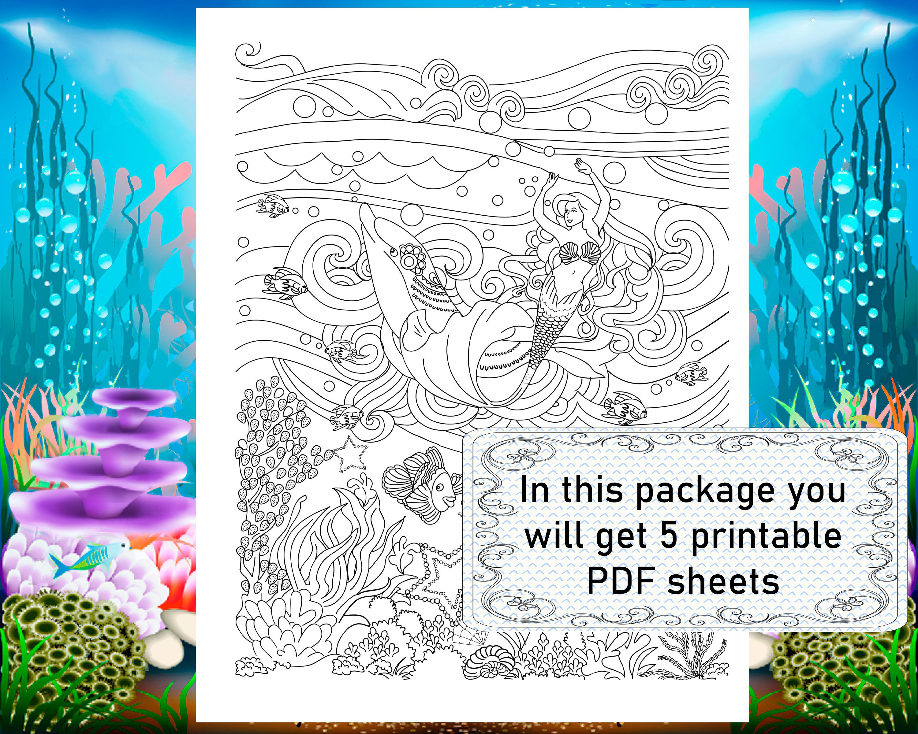 Adult Coloring Page Printable Coloring Sheets Fantasy Ocean - Etsy
