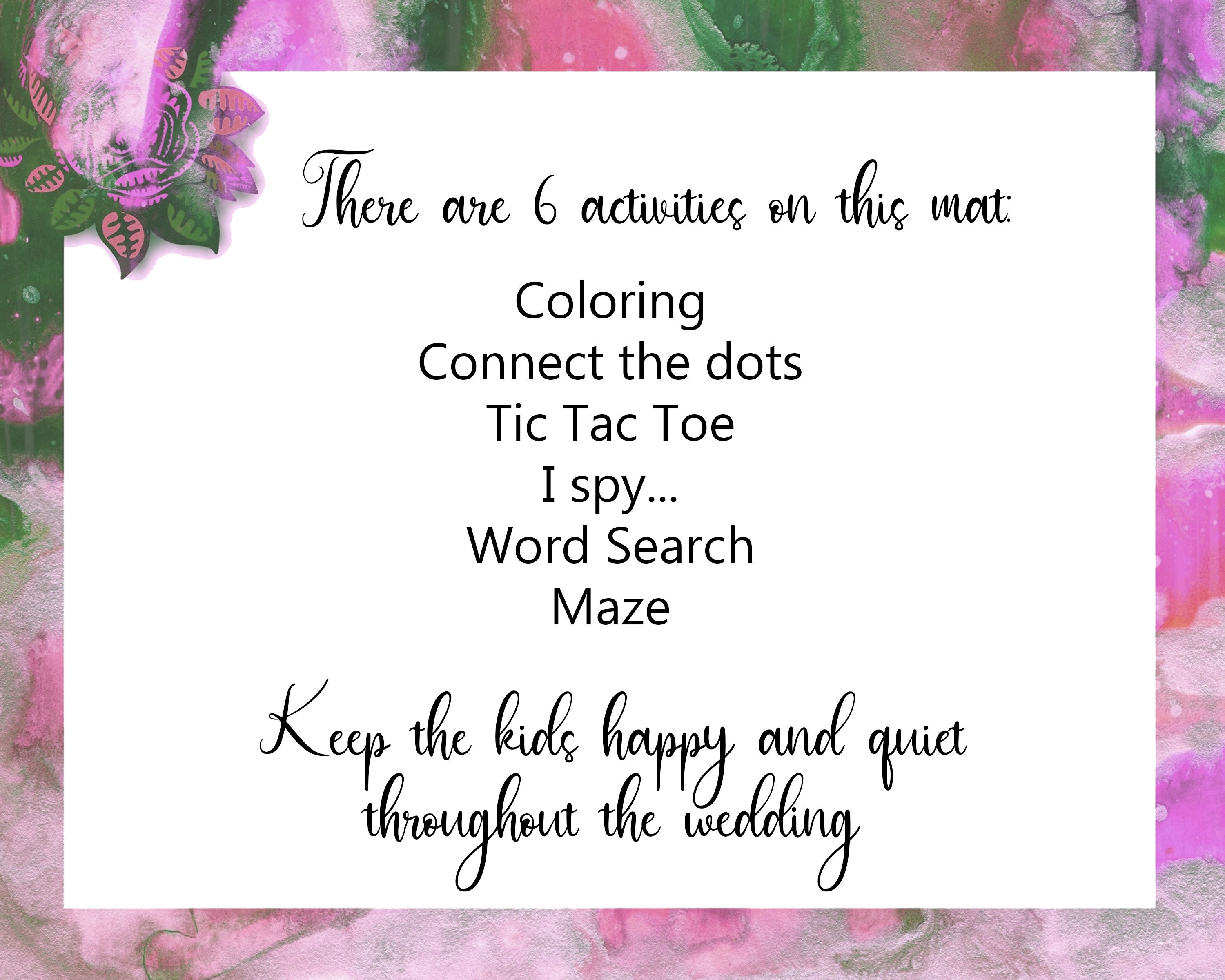 Wedding Kids Table Printable Wedding Table Mat Kids Wedding - Etsy