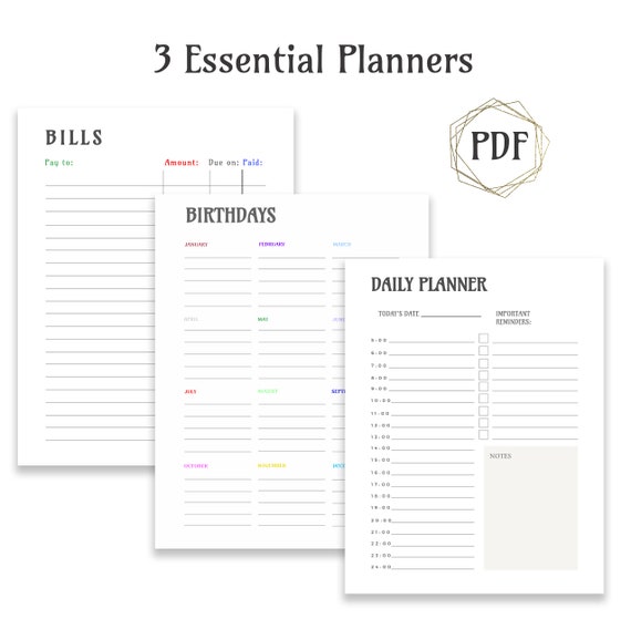 Planner Printable Set of 3 Planner Printable Inserts Daily | Etsy