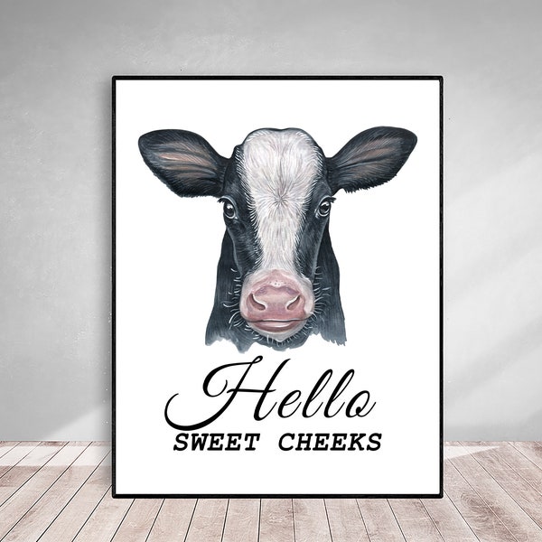 Cow Print Bathroom Humor Wall Art, Bathroom Wall Decor Funny Cow Printable Art Farmhouse Powder Room Mud Half Bath