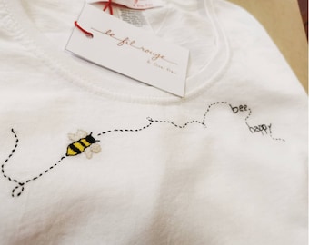 T-shirt APE----BEE HAPPY  - in cotone ricamata a mano -