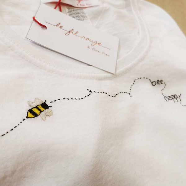 T-shirt APE----BEE HAPPY  - in cotone ricamata a mano -