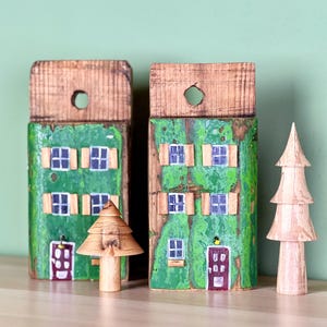 Maisons rustiques en bois, peintes à la main, maisons décoratives, maisons en bois flotté