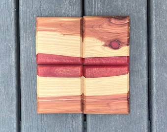 Cederhout, hars en houten onderzetters, houten en epoxy onderzetterset, onderzetters, houten, onderzetters voor drinken